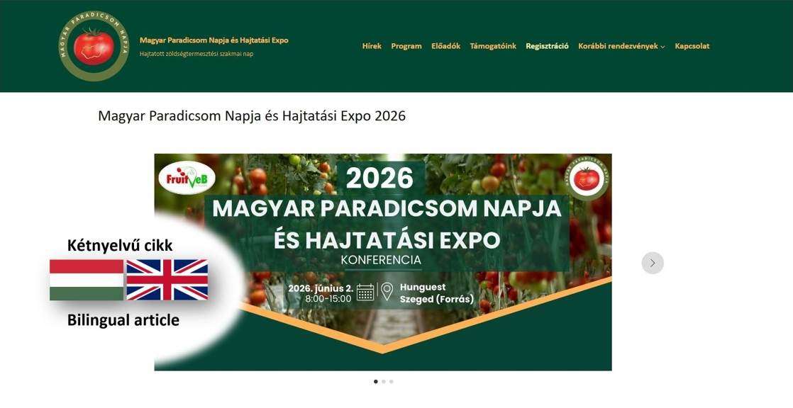 Már elérhető a Magyar Paradicsom Nap kétnyelvű honlapja – Bilingual website for Hungarian Tomato Day and Greenhouse Expo 2026 